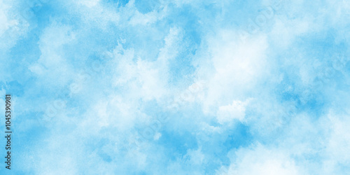 Horizon Spring Morning Sky with clouds, fresh and clear Blue sky and white clouds floated in the sky, there are small and large clouds alternating and moving slowly on blue sky.