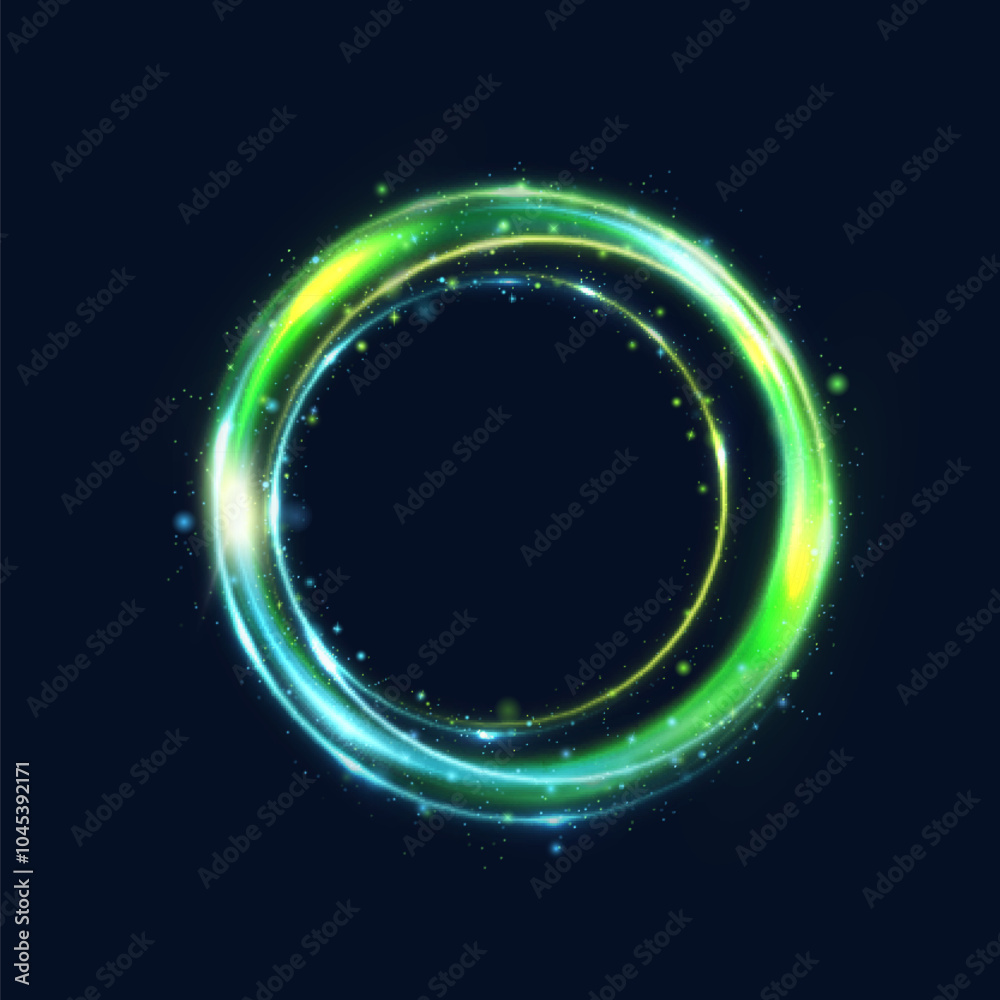 Bright light ring with neon effect. Round frame of light effect on black background. For web design and illustrations Bright light ring with neon effect. Round frame of light effect on black background. For web design and illustrations