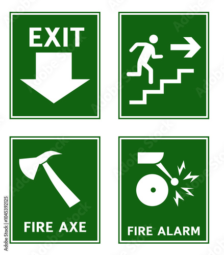 Fire signs. Common fire signs. Emergency exit and actions in case of fire.