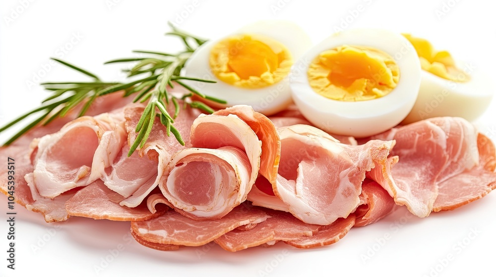 Classic Strammer Max with ham and eggs, isolated on a clean white background. Classic Strammer Max with ham and eggs, isolated on a clean white background.