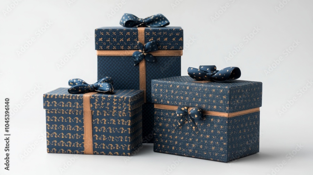 Three elegantly wrapped gift boxes with decorative bows.