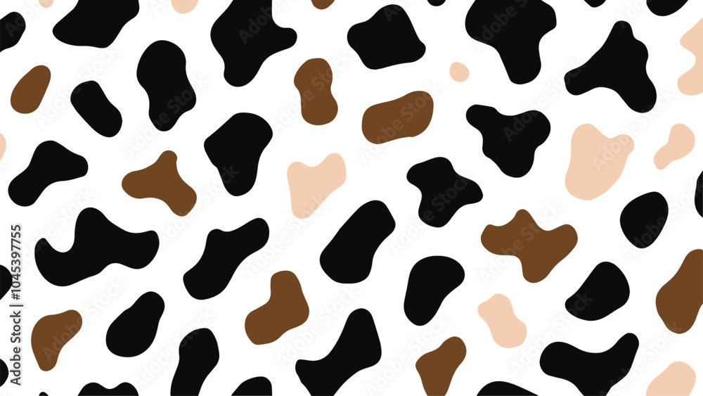 Abstract cow print pattern vector. Cow skin texture with abstract black, brown, and cream colors. Abstract cow print pattern vector. Cow skin texture with abstract black, brown, and cream colors.