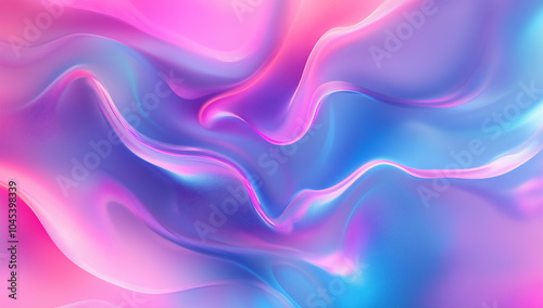 Fluid Holographic Gradient Texture in Pink and Blue with Soft Wavy Patterns for Futuristic and Psychedelic Design Backgrounds
