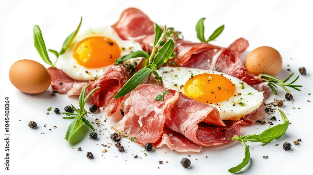 Delicious Strammer Max with ham and eggs, isolated on a white background. Delicious Strammer Max with ham and eggs, isolated on a white background.