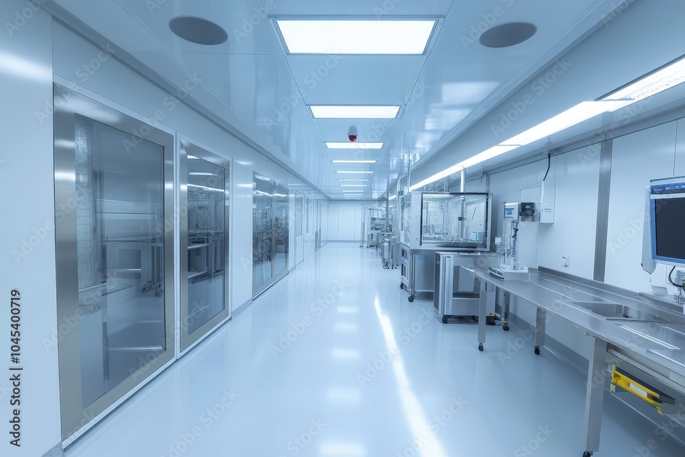A cleanroom where biopharmaceuticals are being produced using cutting-edge bioreactor technology for personalized medicine. A cleanroom where biopharmaceuticals are being produced using cutting-edge bioreactor technology for personalized medicine.