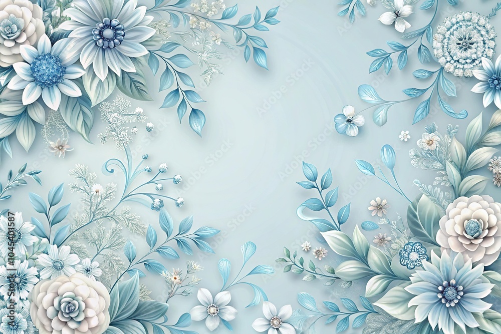 Delicate blue florals in a whimsical pattern featuring pastel shades and intricate details, botanical print, elegant aesthetic, nature-inspired art Delicate blue florals in a whimsical pattern featuring pastel shades and intricate details, botanical print, elegant aesthetic, nature-inspired art