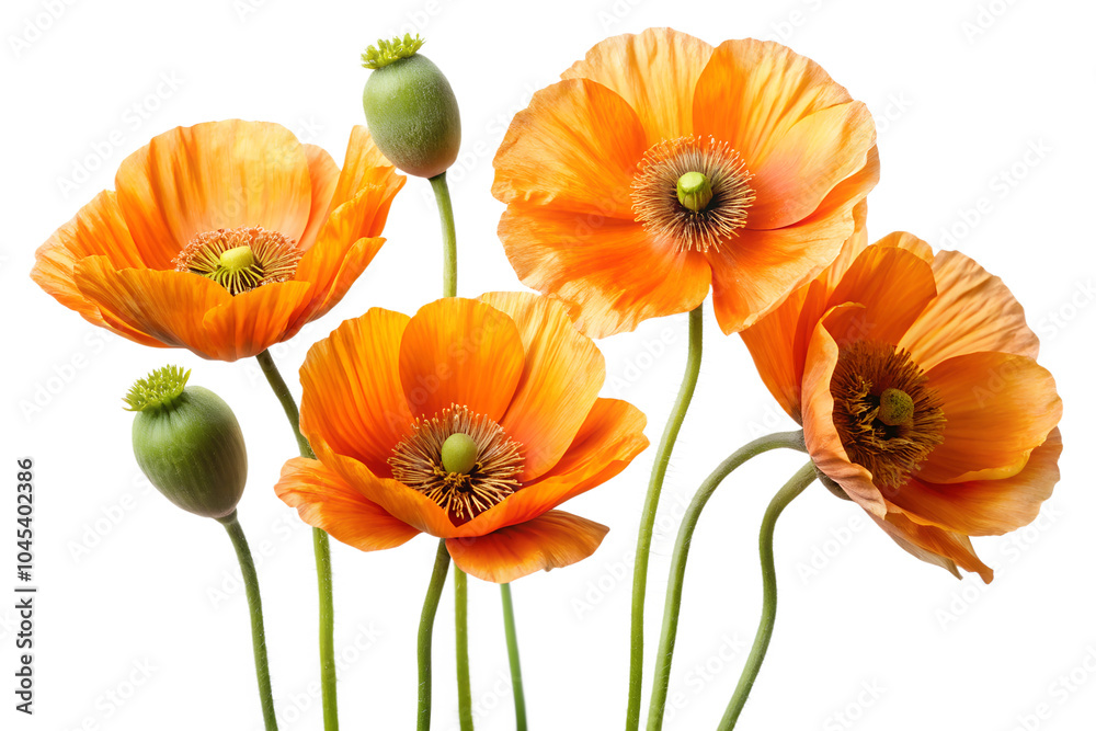Obraz premium Four Vibrant Orange Poppy Flowers