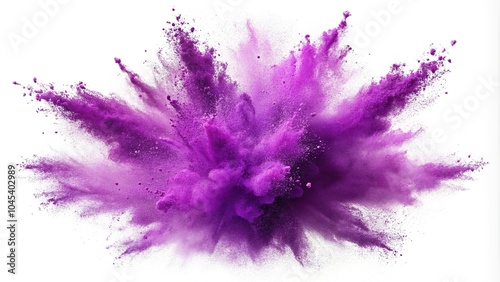 dynamic explosion of purple chalk dust vividly isolated on white Depth of Field