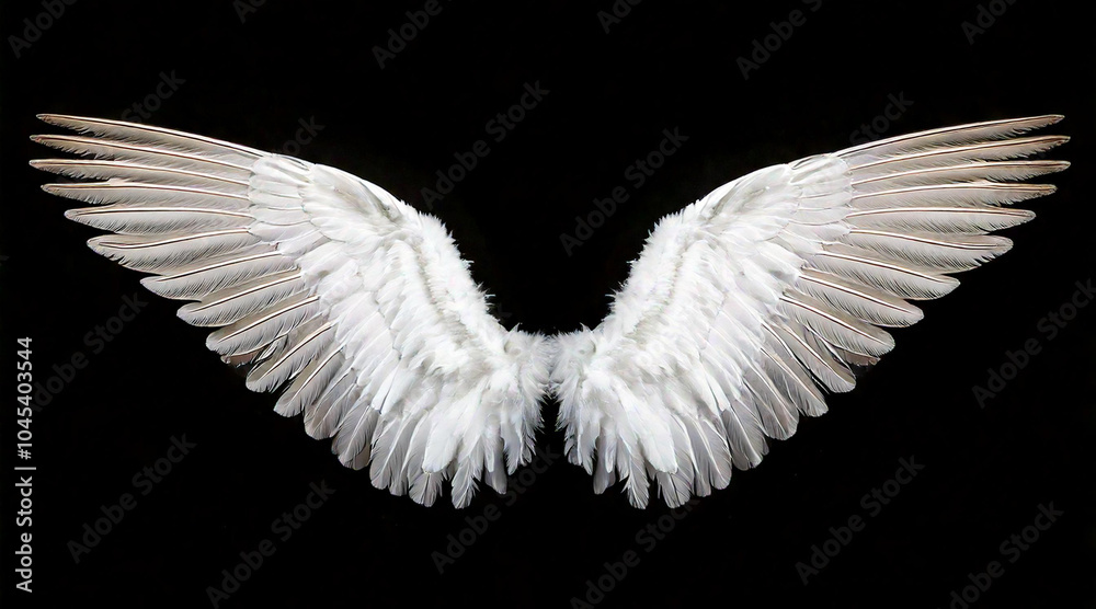 Fototapeta premium White angel wings isolated on black background, studio shot