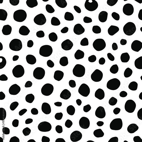 Black and white dalmatian print pattern vector. Abstract dalmatian dog spots background.