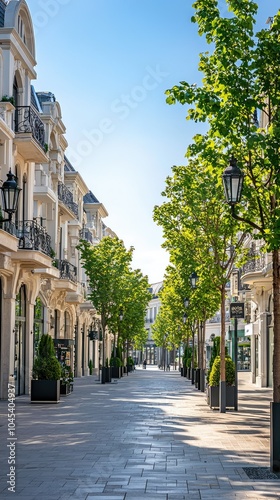 Serene European Boulevard with Lush Green Trees