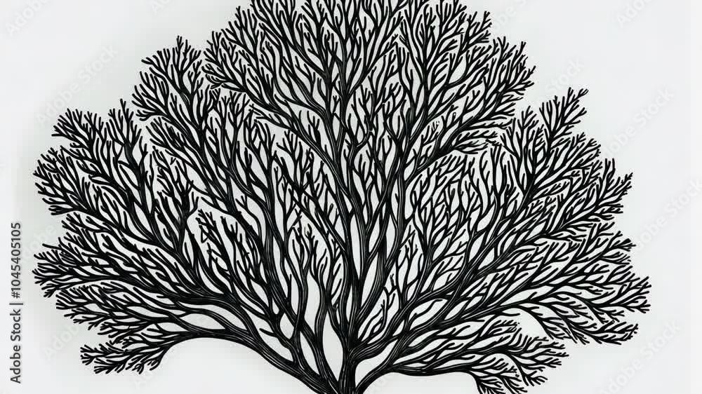 A black and white illustration of a coral branch A black and white illustration of a coral branch