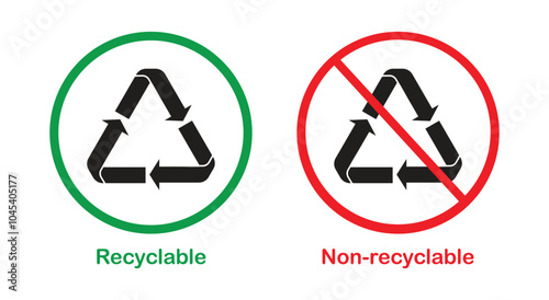 Recyclable and non-recyclable vector on white background.
