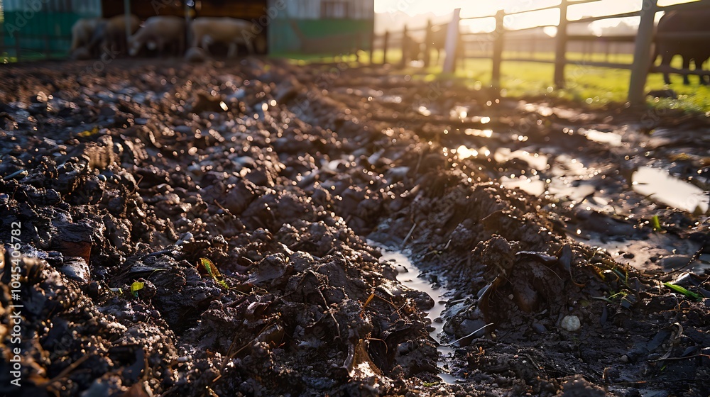 Animal dung at the cattle farms, concept of agriculture and farming Animal dung at the cattle farms, concept of agriculture and farming