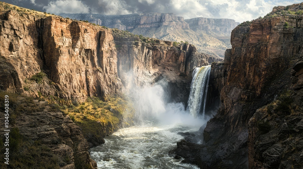 Obraz premium Dramatic Waterfall Pouring into Deep Canyon