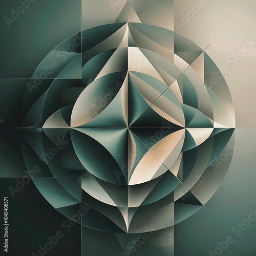 Serene gradient template. Circles and triangles mingle in minimalist perfection. Gentle fusion of forms and hues creates balanced yet captivating backdrop, embodying modern sophistication