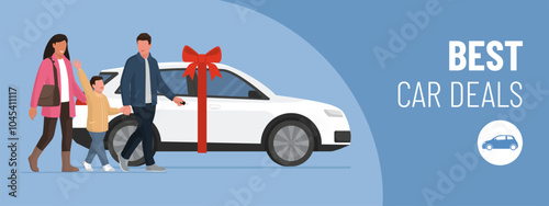 Happy family buying a new car