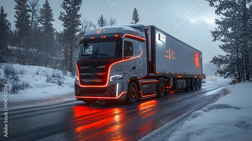 Hydrogen-powered trucks transporting materials in a decarbonized shipping industry, highlighting the future of clean logistics