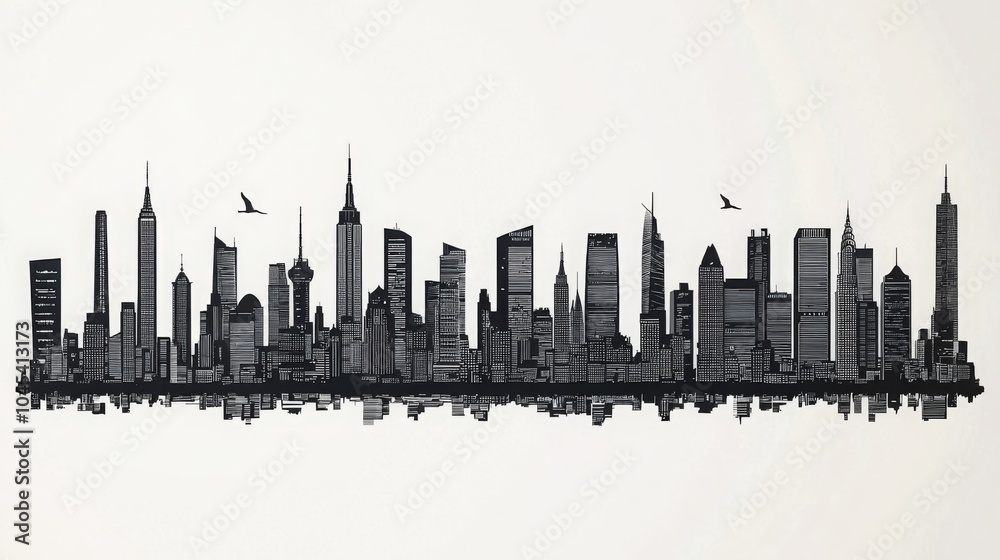Obraz premium Black and White City Skyline Vector Illustration
