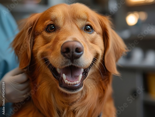 Dogs receiving dental care from veterinarians with dental tools. Highlighting oral health and preventive care, ideal for veterinary clinics and pet dental care awareness.