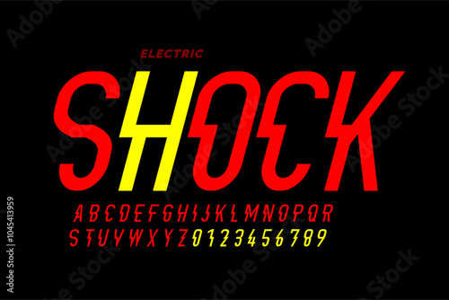 Electric shock. Hight voltage style modern font design, alphabet letters and numbers vector illustration