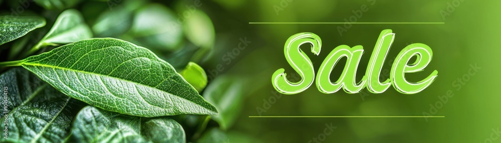 Green Monday background with 'sale' word concept. A vibrant green background with leaves and the word Green Monday background with 'sale' word concept. A vibrant green background with leaves and the word