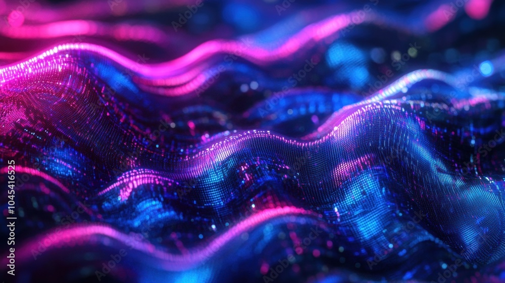 Obraz premium Vibrant Digital Waveforms in Bright Mesh Patterns