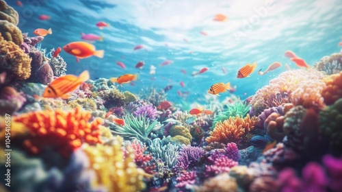 Wallpaper Mural Vibrant coral reef teeming with colorful fish, a mesmerizing underwater scene. Torontodigital.ca