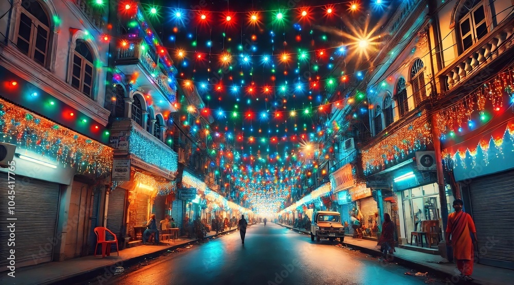 Obraz premium Colorful Street Lights in Festive Night Market 