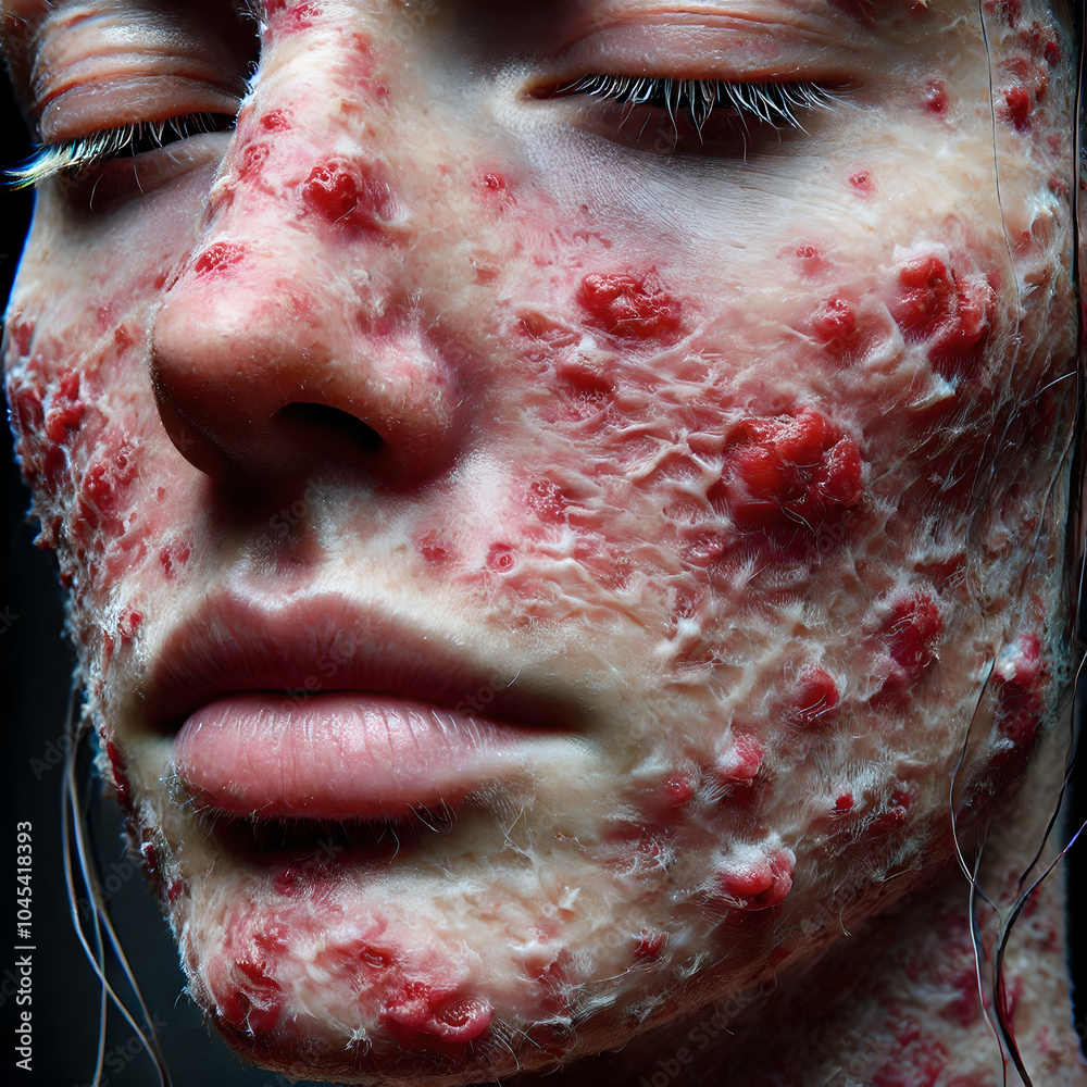 Fototapeta premium Skin irritation and rash caused by the use of an unsuitable skincare product, such as a moisturizer or sunscreen. red, itchy patches of skin, particularly around sensitive areas like the face and neck