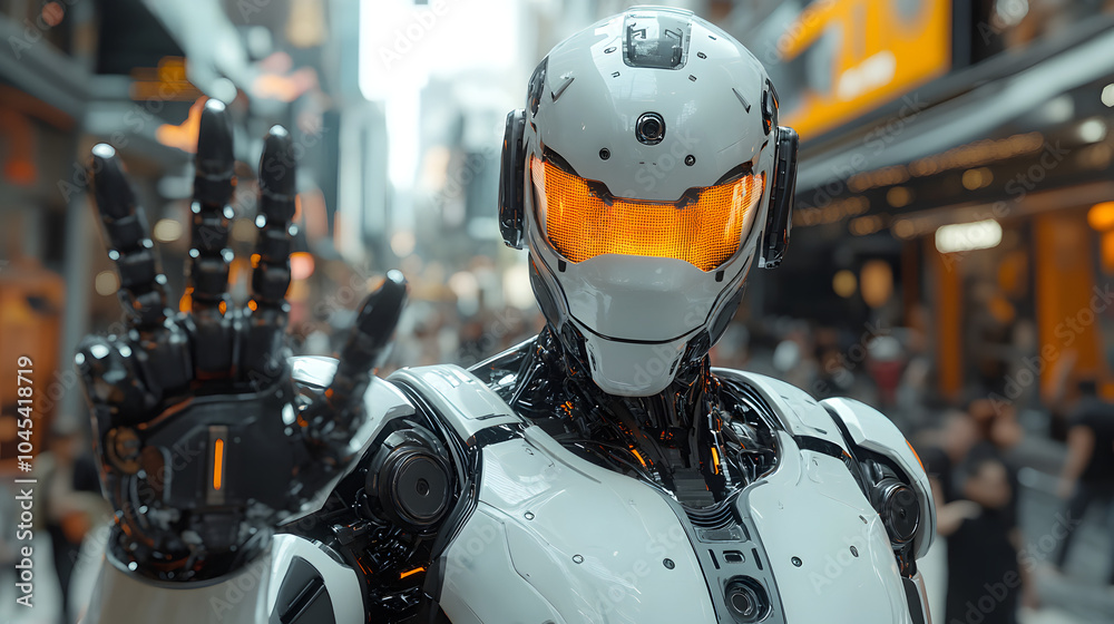 Photo of a Sleek Humanoid Robot with Metallic White and Black Armor, Featuring a Futuristic Design with LED Accents and Advanced Articulation.
Photo of a Sleek Humanoid Robot with Metallic White and Black Armor, Featuring a Futuristic Design with LED Accents and Advanced Articulation.