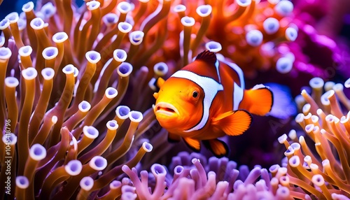 clownfish and anemones in reef tank 