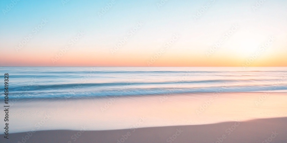 Beautiful Beach Scene at Dawn with Tranquil Waters and a Clear Sky Beautiful Beach Scene at Dawn with Tranquil Waters and a Clear Sky
