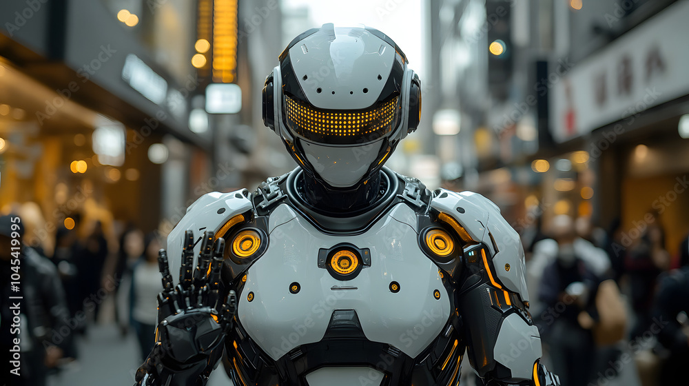 Photo of a Sleek Humanoid Robot with Metallic White and Black Armor, Featuring a Futuristic Design with LED Accents and Advanced Articulation.
Photo of a Sleek Humanoid Robot with Metallic White and Black Armor, Featuring a Futuristic Design with LED Accents and Advanced Articulation.