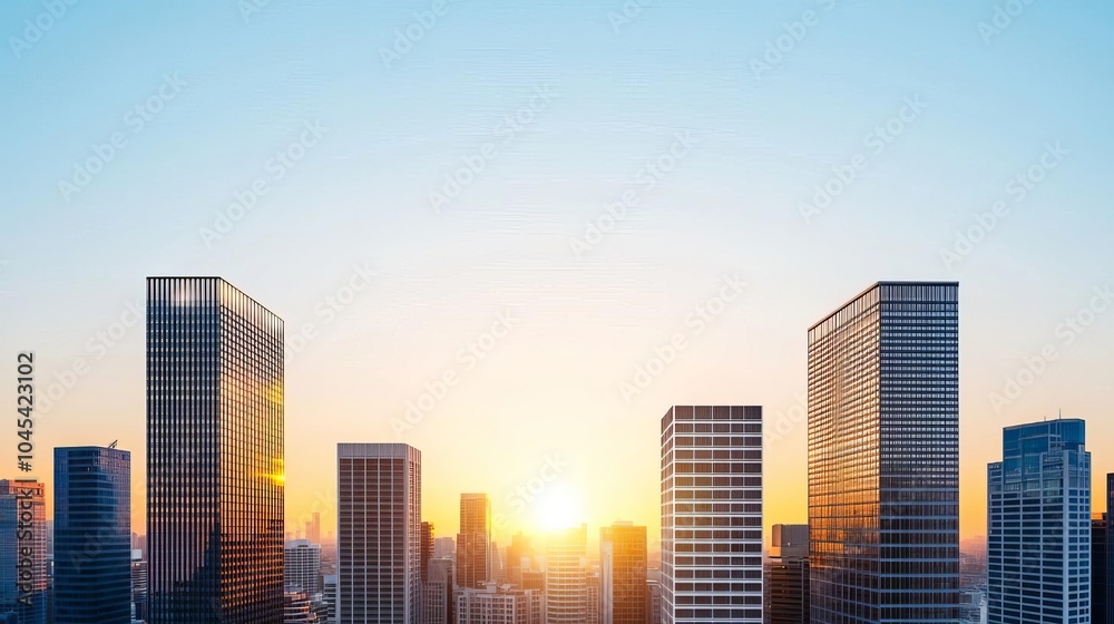 Fototapeta premium Urban engineer's vision of modern city skyline at sunset