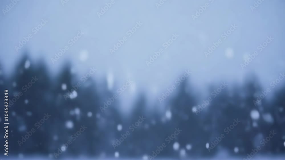Serene winter scene with snowfall and blurred evergreen forest Serene winter scene with snowfall and blurred evergreen forest