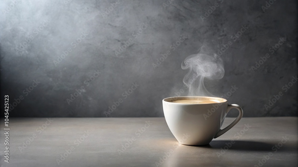 Minimalist coffee cup on a grey background with steaming milk, latte art, breakfast time, background Minimalist coffee cup on a grey background with steaming milk, latte art, breakfast time, background