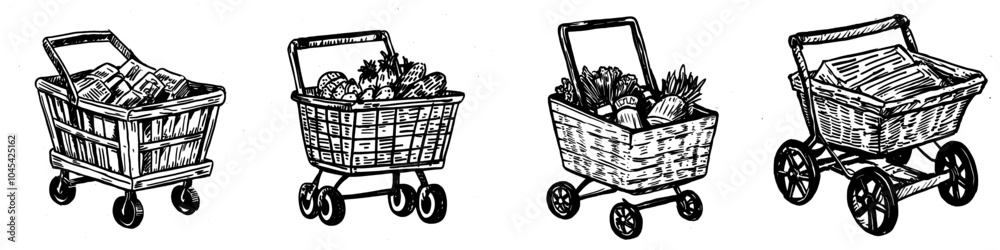 Modern supermarket trolley illustration, design element, icon, sticker on white background. Easy to change color. To buy list element. Shopping time. Checklist. Market. Modern supermarket trolley illustration, design element, icon, sticker on white background. Easy to change color. To buy list element. Shopping time. Checklist. Market.