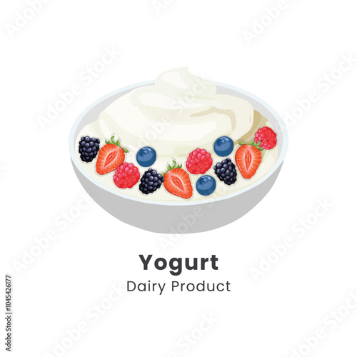 Hand drawn vector illustration of Greek yogurt with fresh berries