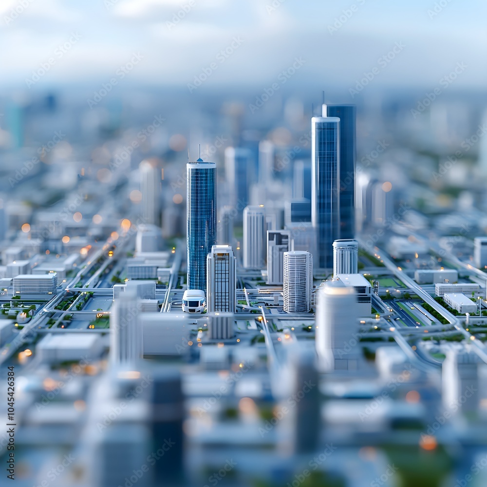 Aerial view of a modern city skyline with blurred focus Aerial view of a modern city skyline with blurred focus