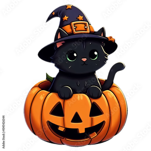 halloween cat with pumpkin