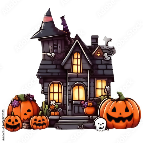 halloween pumpkin and house