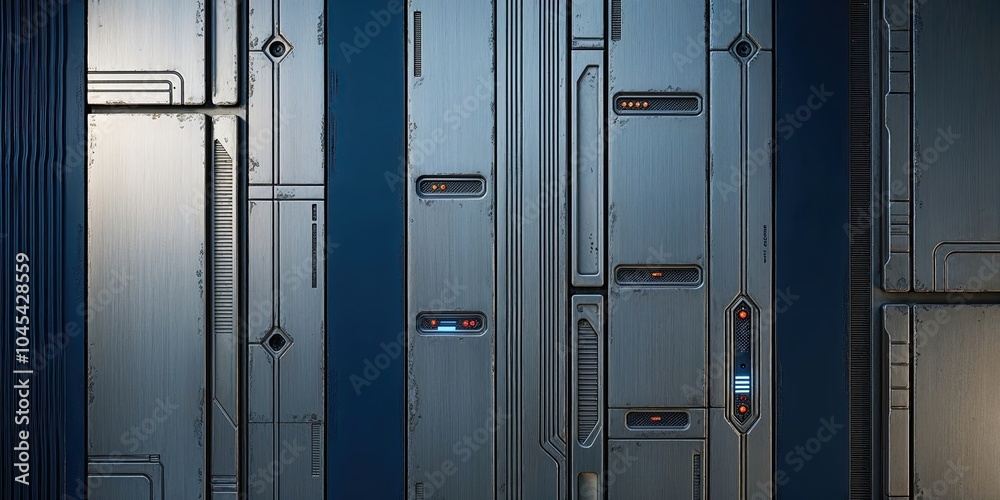 Futuristic Metal Panel Wall With Lights Futuristic Metal Panel Wall With Lights