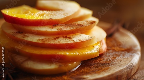 Obraz na płótnie Up close sliced fruits with cinnamon on a board, warm colors w salonie