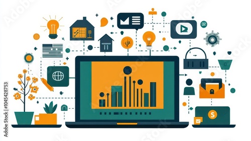 a visual representation of regulatory compliance and governance unfolds through digital icons on a laptop screen symbolizing the crucial importance of adhering to guidelines in the digital age