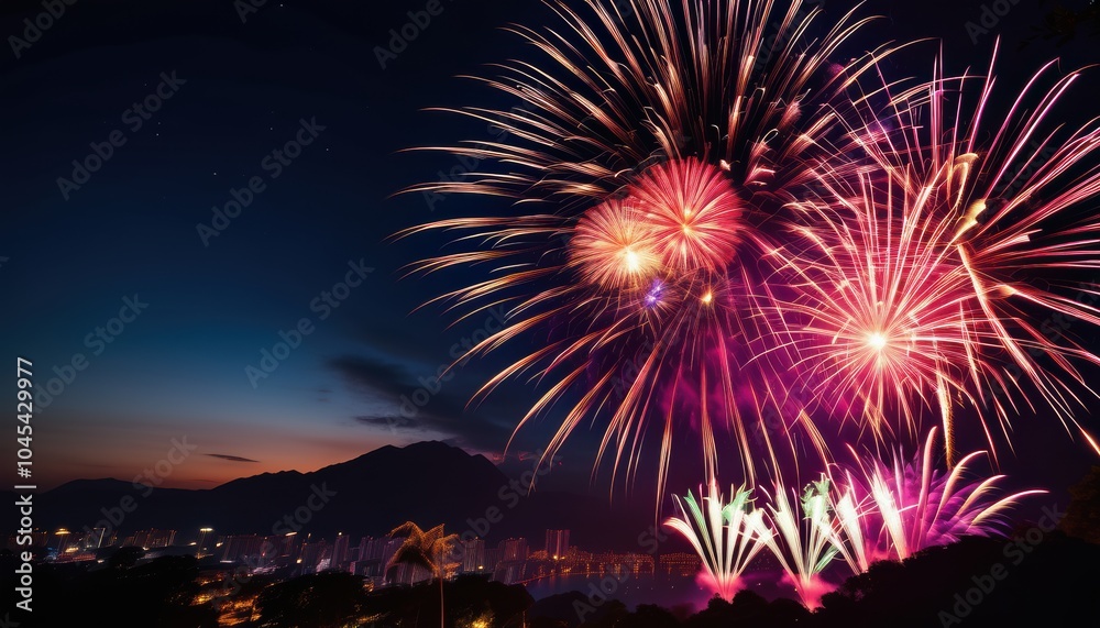 Beautiful firework display for celebration on the river Beautiful firework display for celebration on the river