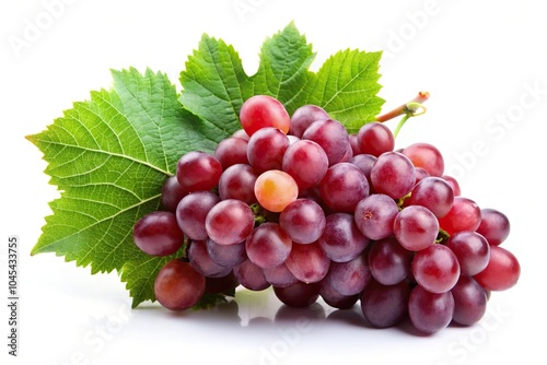 red grape on branch with leaves isolated on white background macro