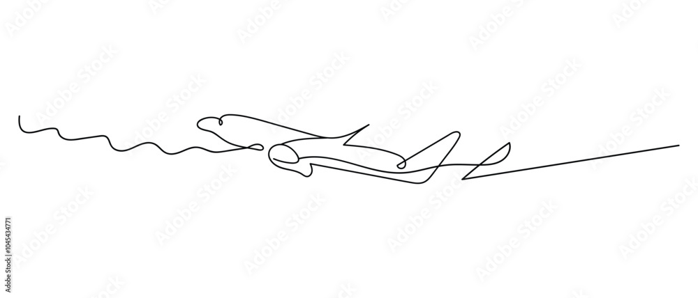 One continuous line drawing of Airplane path. Business Concept of world travel and international flight airline in simple linear style. Air plane trip in Editable stroke. Contour vector illustration One continuous line drawing of Airplane path. Business Concept of world travel and international flight airline in simple linear style. Air plane trip in Editable stroke. Contour vector illustration