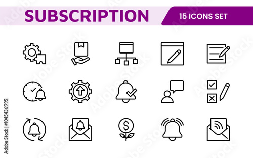 Subscription Services Icon Set. Modern and sleek icons for subscription-based platforms, perfect for enhancing user interfaces, streaming apps, SaaS products, and membership management.