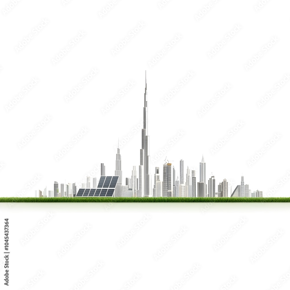 Futuristic skyline with sustainable architecture and solar panels Futuristic skyline with sustainable architecture and solar panels